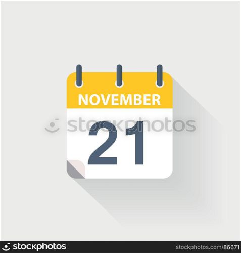 21 november calendar icon. 21 november calendar icon on grey background