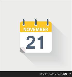 21 november calendar icon. 21 november calendar icon on grey background