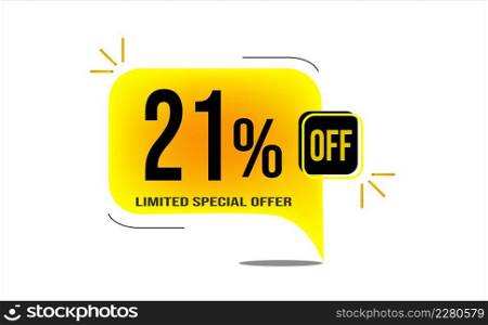 21% off limited offer. White, yellow and black banner with discount percentage