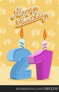 21 year Happy Birthday Card. Vector illustration