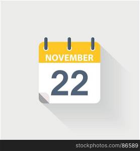 22 november calendar icon. 22 november calendar icon on grey background