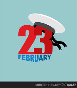 23 February. Peakless hat and figure. Sailors Cap and order. National holiday in Russia. Translation Russian text: 23 February.&#xA;