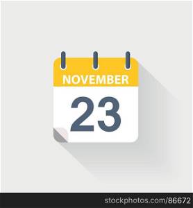 23 november calendar icon. 23 november calendar icon on grey background