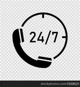 24/7 Phone Support vector Icon. Call Center Support Icon isolated on transparent background. Vector EPS10.. 24/7 Phone Support vector Icon. Call Center Support Icon isolated on transparent background.