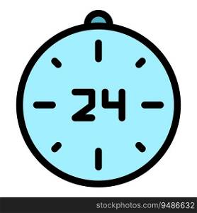 24 hour clock icon outline vector. Date general. Agenda deadline color flat. 24 hour clock icon vector flat