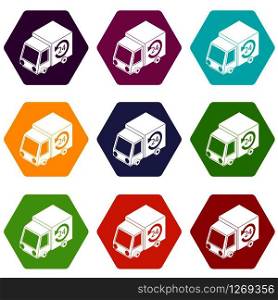 24 hour delivery icons 9 set coloful isolated on white for web. 24 hour delivery icons set 9 vector