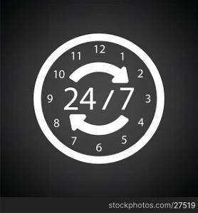 24 hour icon. Black background with white. Vector illustration.