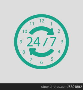 24 hour icon. Gray background with green. Vector illustration.