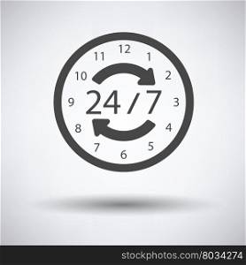 24 hour icon on gray background, round shadow. Vector illustration.