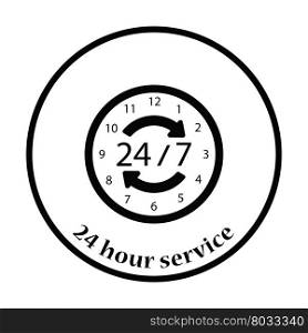 24 hour icon. Thin circle design. Vector illustration.