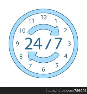 24 Hour Icon. Thin Line With Blue Fill Design. Vector Illustration.