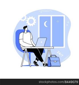 24 hour office access isolated cartoon vector illustrations. Concentrated man with laptop working in 24 hour smart office, business activity at late evening, modern workplace vector cartoon.. 24 hour office access isolated cartoon vector illustrations.
