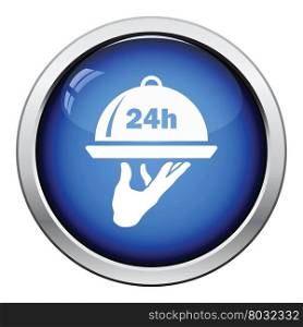 24 hour room service icon. Glossy button design. Vector illustration.