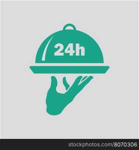 24 hour room service icon. Gray background with green. Vector illustration.