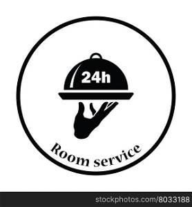 24 hour room service icon. Thin circle design. Vector illustration.