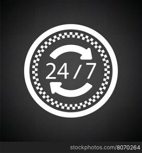 24 hour taxi service icon. Black background with white. Vector illustration.