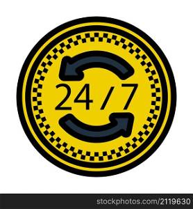 24 Hour Taxi Service Icon. Editable Bold Outline With Color Fill Design. Vector Illustration.
