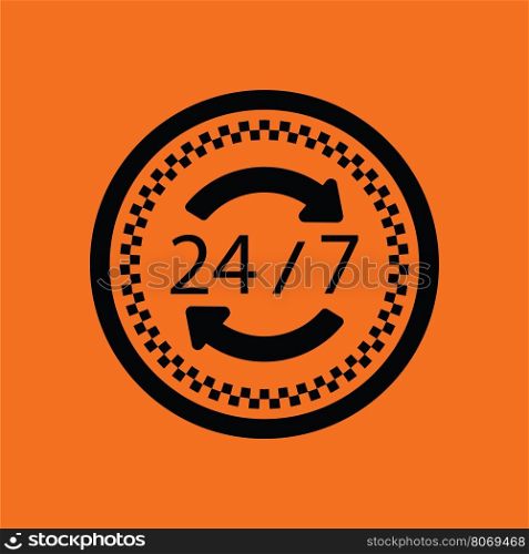 24 hour taxi service icon. Orange background with black. Vector illustration.