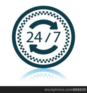 24 Hour Taxi Service Icon. Shadow Reflection Design. Vector Illustration.