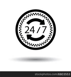 24 hour taxi service icon. White background with shadow design. Vector illustration.