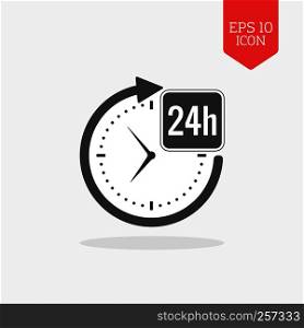 24 hours a day icon, open around the clock concept. Flat design gray color symbol. Modern UI web navigation, sign. Illustration element
