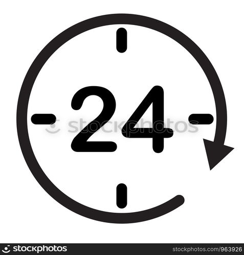 24 hours assistance. clock symbol. open 24 hours icon for your web site design, logo, app, UI. twenty four hour icon on white background. flat style. 24 hours sign.