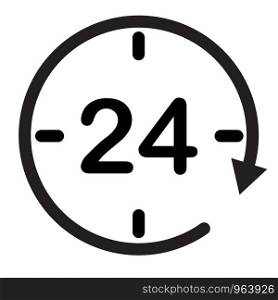 24 hours assistance. clock symbol. open 24 hours icon for your web site design, logo, app, UI. twenty four hour icon on white background. flat style. 24 hours sign.
