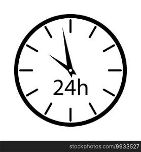 24 Hours Clock Icon. Black Glyph Design. Vector Illustration.