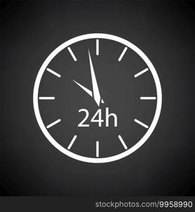 24 Hours Clock Icon. White on Black Background. Vector Illustration.