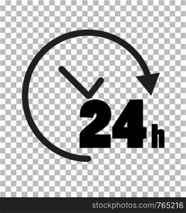 24 hours icon on transparent background. 24 hours service sign. 24 hours symbol.