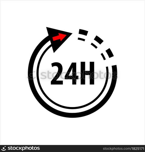24 Hours Open Icon, Working Time 24 Hours Vector Art Illustration