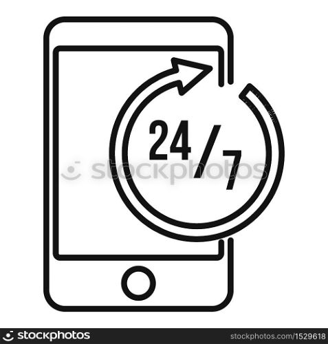 24 hours service center icon. Outline 24 hours service center vector icon for web design isolated on white background. 24 hours service center icon, outline style