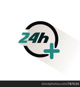 24 hours service icon. Pharmacy open symbol. Isolated vector illustration