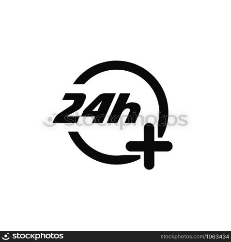 24 hours service icon. Pharmacy open symbol. Vector illustration