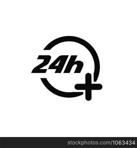 24 hours service icon. Pharmacy open symbol. Vector illustration