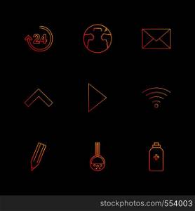 24 hours , world , globe , message , up , play , wifi , pencil , beaker , bottle , icon, vector, design, flat, collection, style, creative, icons