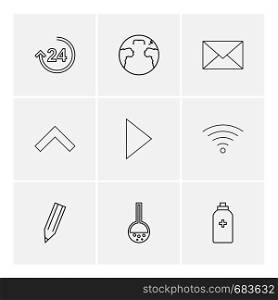 24 hours , world , globe , message , up , play , wifi , pencil , beaker , bottle , icon, vector, design, flat, collection, style, creative, icons