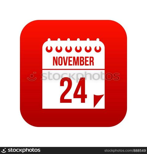 24 november calendar icon digital red for any design isolated on white vector illustration. 24 november calendar icon digital red