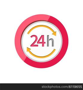 24h icon. Repair fix tool icons. 24h Customer support service signs. Circle concept web button. 24 h vector icon. 24h icon on clean background. Isolated icon 24h. 24H icon, badge, label or sticker