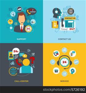 24h support telecommunication call center worldwide contact us information service flat icons composition abstract isolated vector illustration