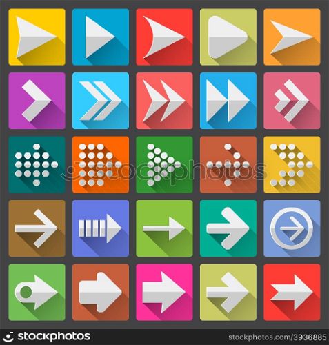 25 arrow icon set, flat UI design trend, vector illustration of web design elements