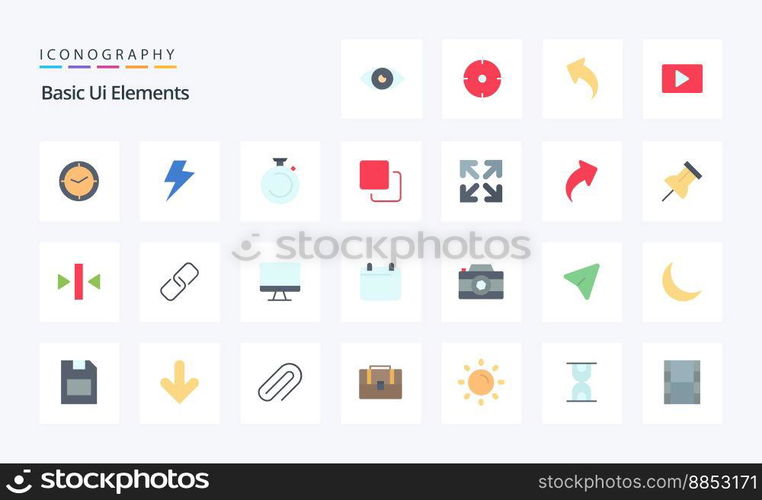 25 Basic Ui Elements Flat color icon pack