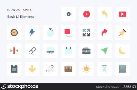 25 Basic Ui Elements Flat color icon pack
