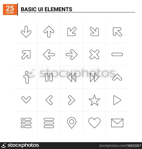 25 Basic Ui Elements icon set. vector background