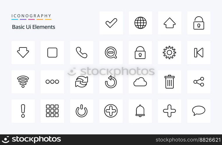 25 Basic Ui Elements Line icon pack