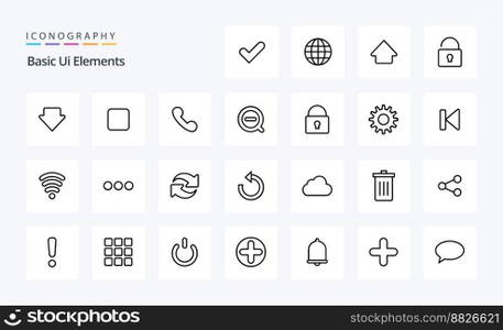 25 Basic Ui Elements Line icon pack