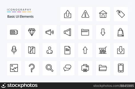 25 Basic Ui Elements Line icon pack