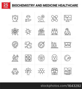 25 Biochemistry And Medicine Healthcare icon set. vector background
