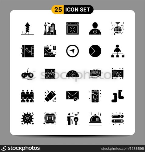 25 Black Icon Pack Glyph Symbols Signs for Responsive designs on white background. 25 Icons Set.. Creative Black Icon vector background