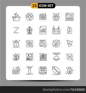 25 Black Icon Pack Outline Symbols Signs for Responsive designs on white background. 25 Icons Set.. Creative Black Icon vector background